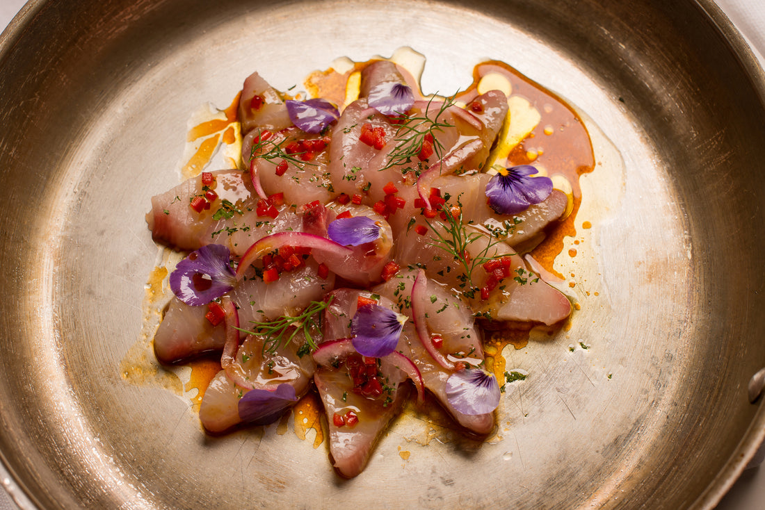 Wild Red Snapper Crudo with Tomato Jam and Harissa