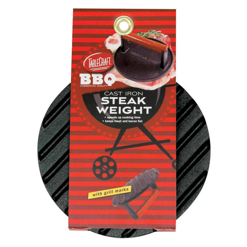 TableCraft Round Steak Weight, Cast Iron with Wood Handle