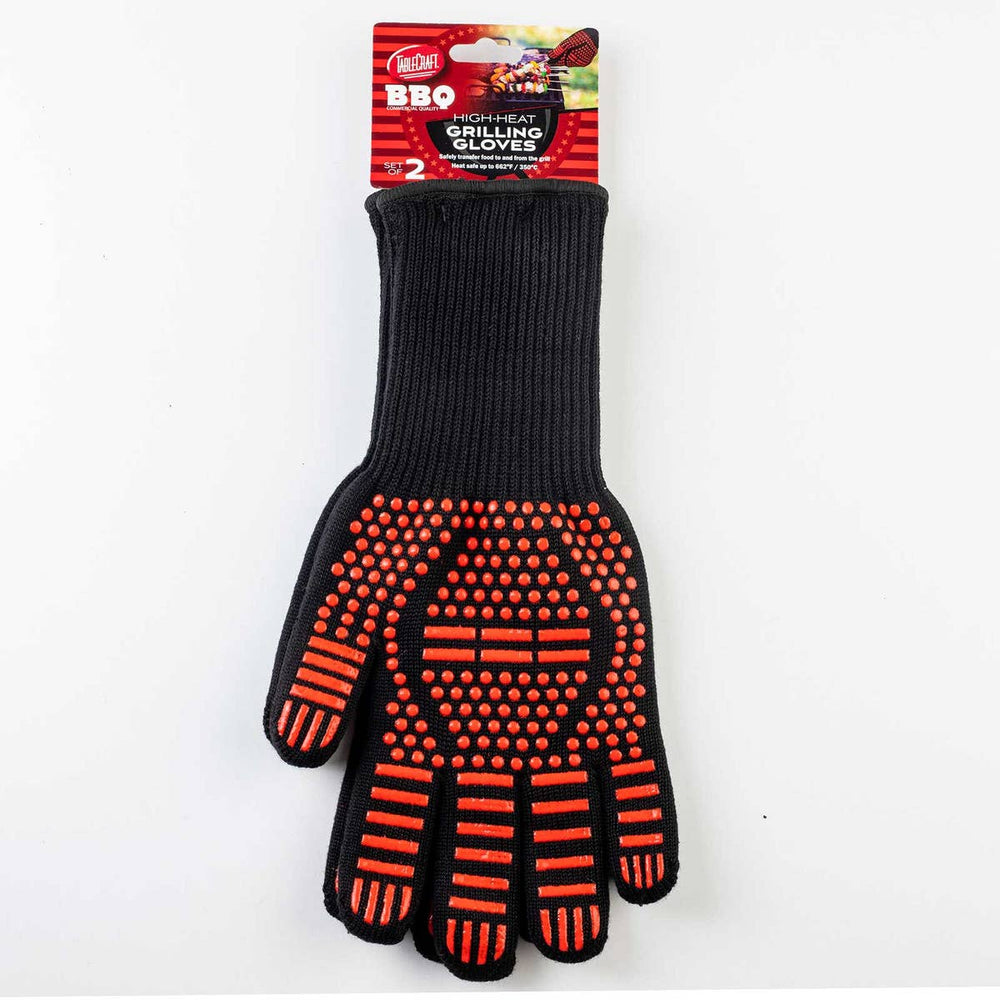 Grilling Gloves, Black/Red, Set of 2, One Size Fits All